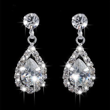 Evening Party Dress Accessories Bridal Jewelry Crystal Water Drop Zircon Necklace And Earring Suit