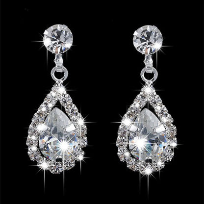 Evening Party Dress Accessories Bridal Jewelry Crystal Water Drop Zircon Necklace And Earring Suit