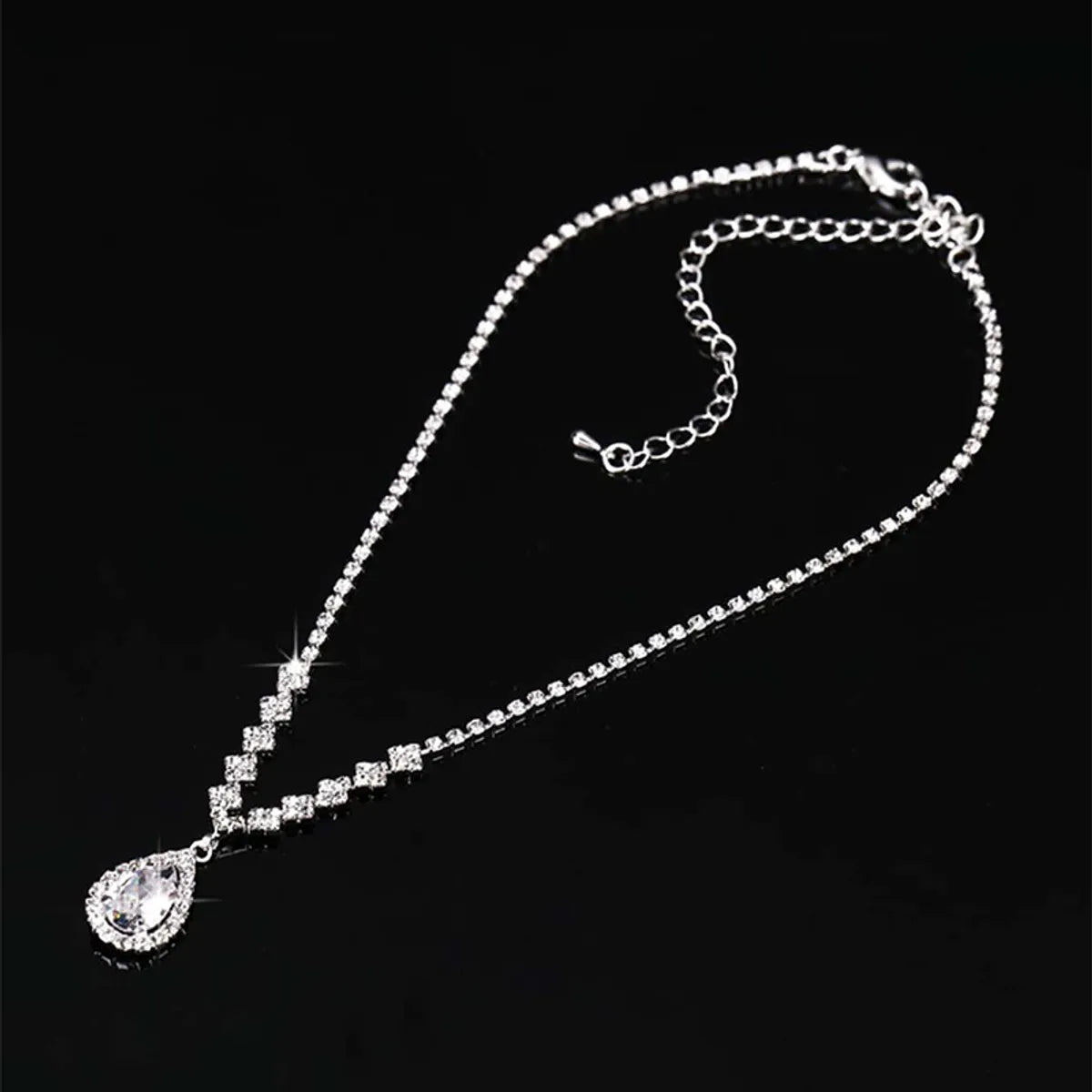 Evening Party Dress Accessories Bridal Jewelry Crystal Water Drop Zircon Necklace And Earring Suit