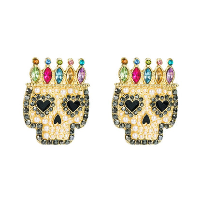 Exaggerated  Alloy Diamond Acrylic Skull Earrings