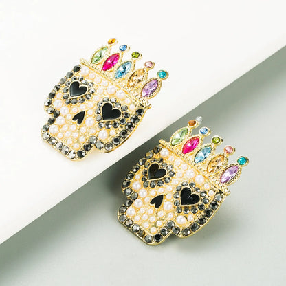 Exaggerated  Alloy Diamond Acrylic Skull Earrings