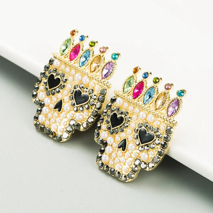 Exaggerated  Alloy Diamond Acrylic Skull Earrings