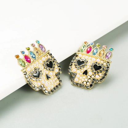 Exaggerated  Alloy Diamond Acrylic Skull Earrings