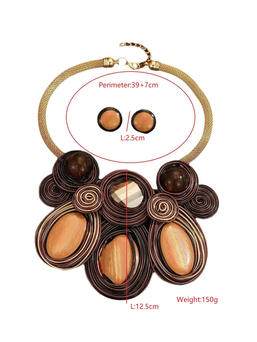 Exaggerated Baroque Style Round Resin Aluminum Inlay Artificial Gemstones Women'S Jewelry Set