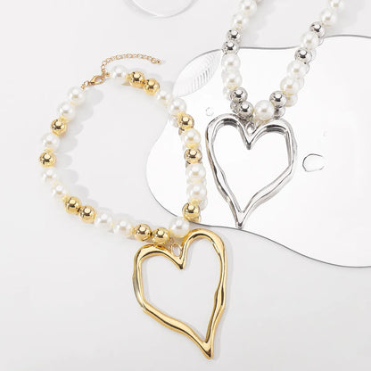 Exaggerated Beach Conch Heart Shape CCB Imitation Pearl Alloy Wholesale Pendant Necklace