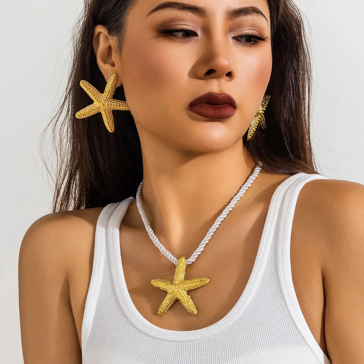 Exaggerated Beach Starfish Conch Alloy Plating Women'S Earrings Necklace