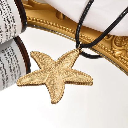 Exaggerated Beach Starfish Leather Rope Iron Women's Pendant Necklace