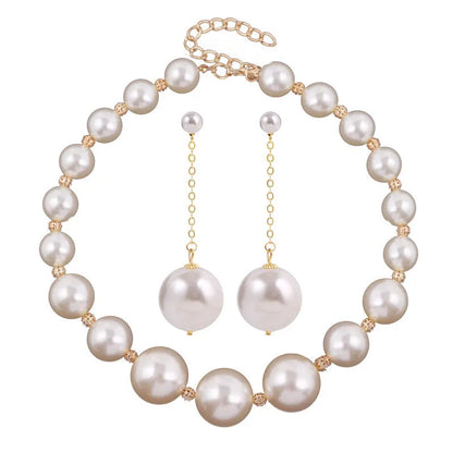 Exaggerated Big Pearl Earrings Necklace Set Personality Beaded Pendant Jewelry