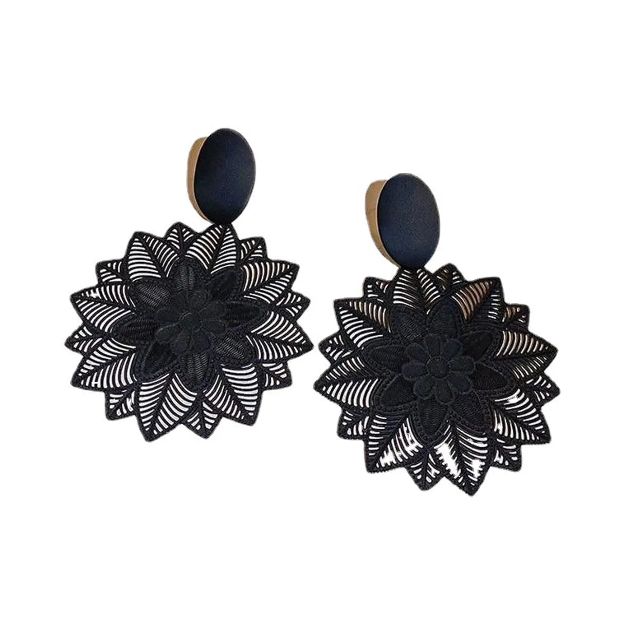 Exaggerated Black Flower Earrings Temperament Ear Jewelry