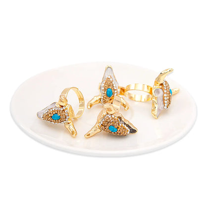 Exaggerated Bull Head Alloy Inlay Turquoise Rhinestones Unisex Open Ring