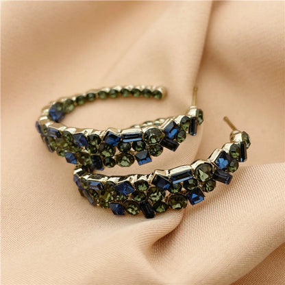 Exaggerated Color Block Alloy Inlay Rhinestones Women's Hoop Earrings