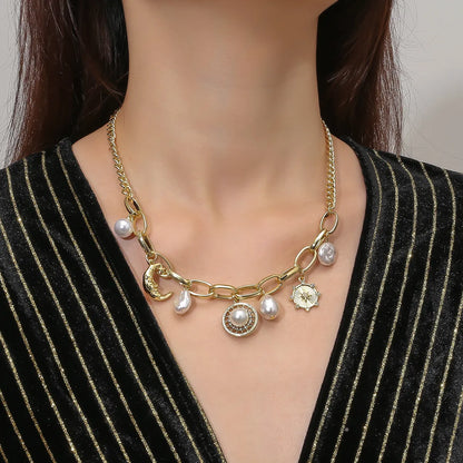 Exaggerated Devil'S Eye Moon Waves Artificial Pearls Rhinestones Alloy Wholesale Necklace