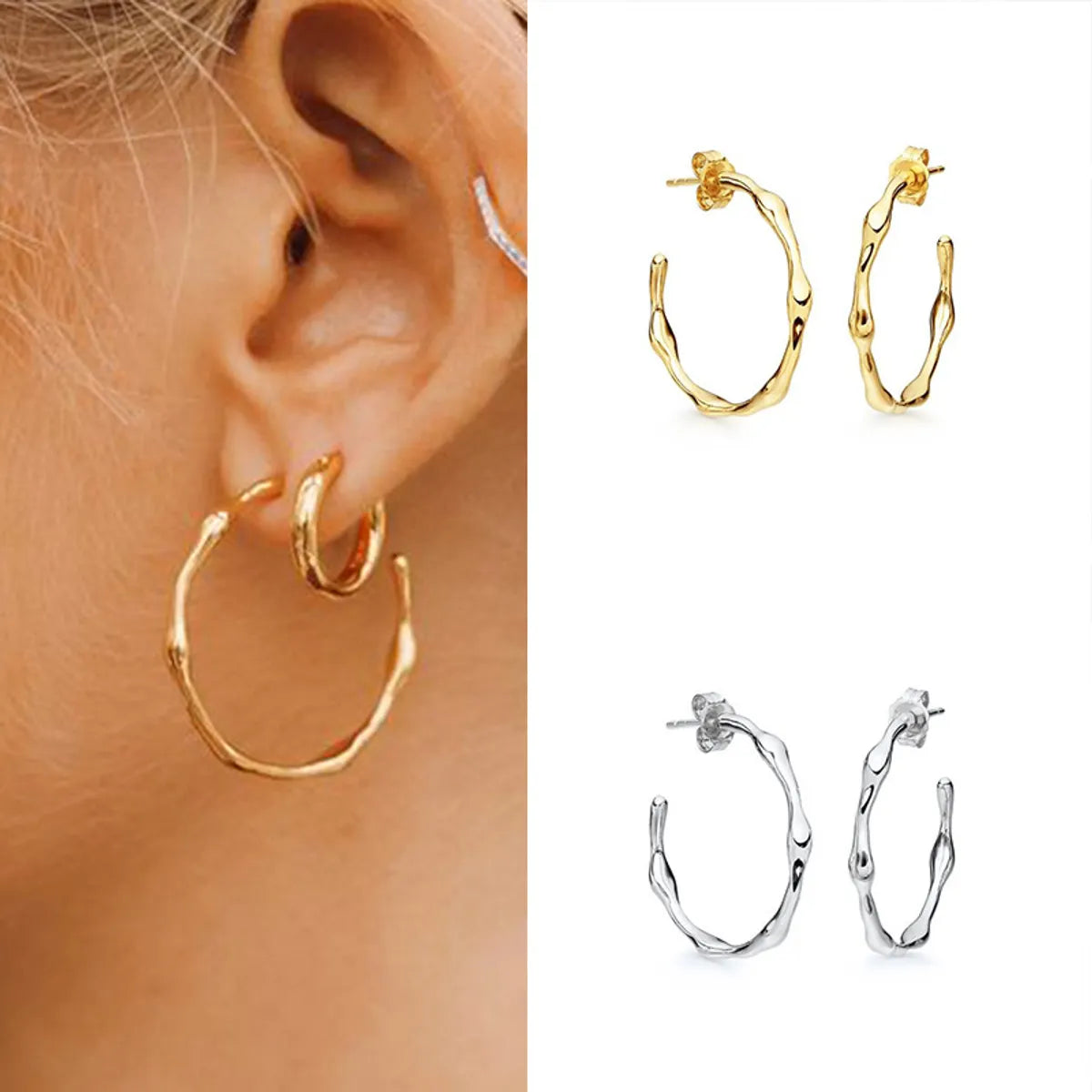 Exaggerated Earrings Female European And American Ins Irregular Retro Gold-Plated Smooth Earrings