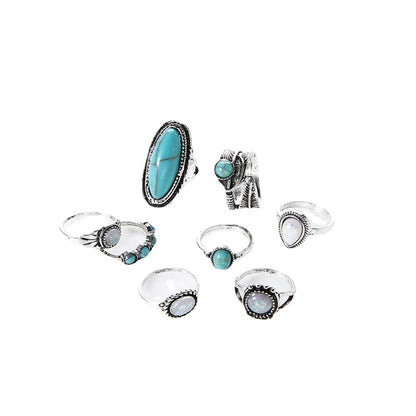 Exaggerated Ethnic Style Cool Style Leaf Round Snake Alloy Plating Inlay Turquoise Women's Rings