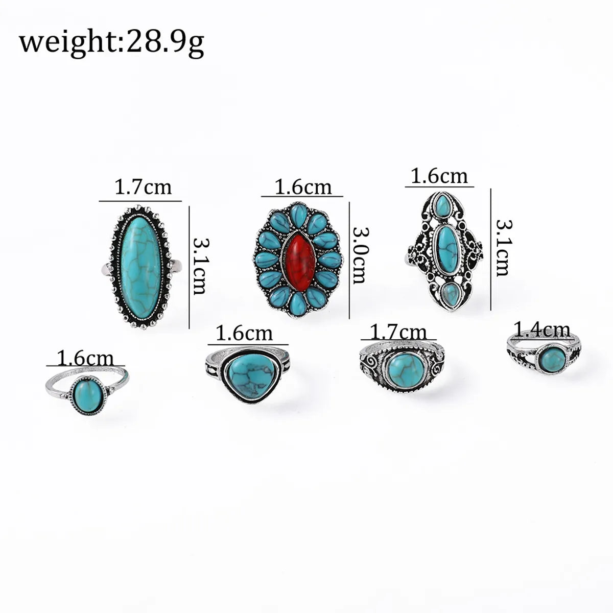 Exaggerated Ethnic Style Cool Style Leaf Round Snake Alloy Plating Inlay Turquoise Women's Rings