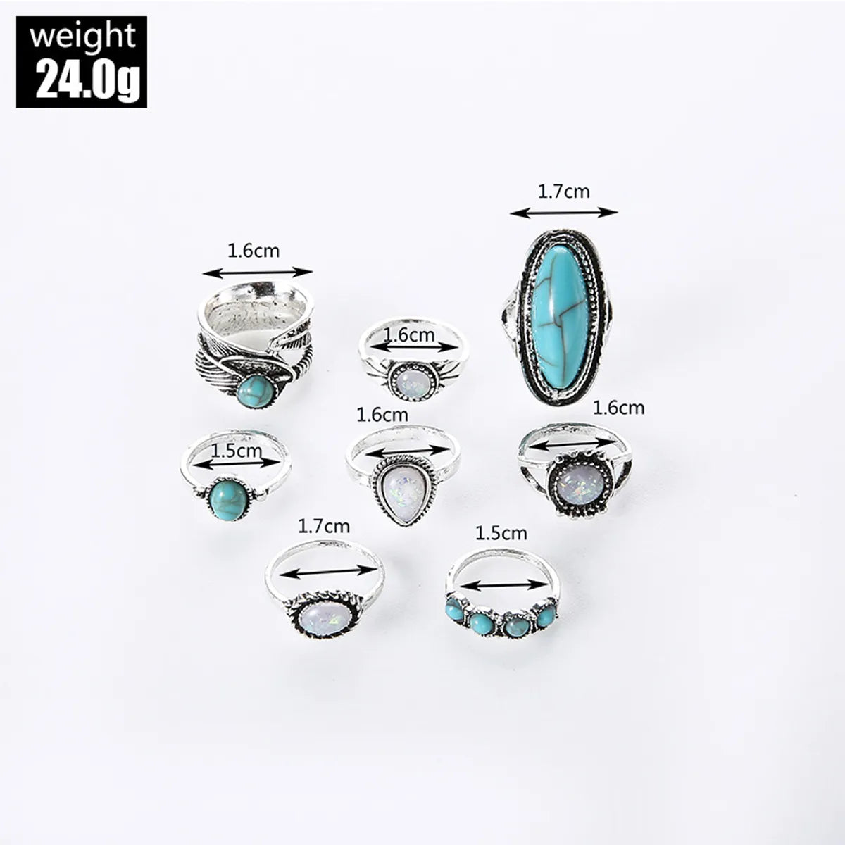 Exaggerated Ethnic Style Cool Style Leaf Round Snake Alloy Plating Inlay Turquoise Women's Rings