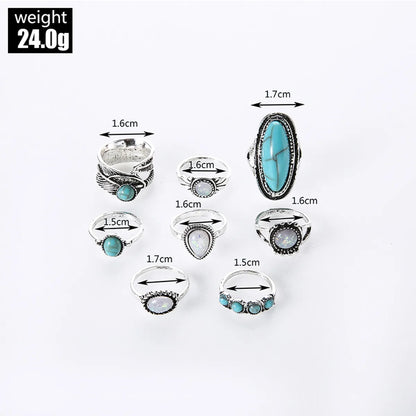 Exaggerated Ethnic Style Cool Style Leaf Round Snake Alloy Plating Inlay Turquoise Women's Rings