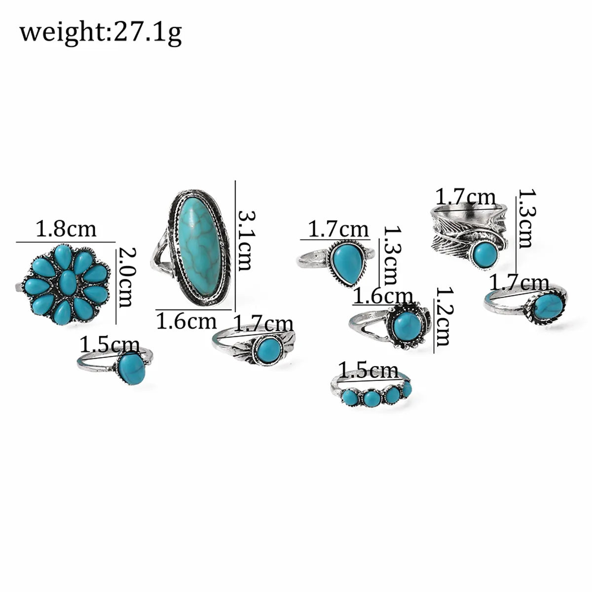 Exaggerated Ethnic Style Cool Style Leaf Round Snake Alloy Plating Inlay Turquoise Women's Rings