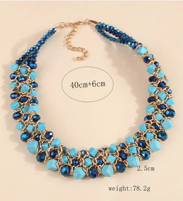 Exaggerated Ethnic Style Geometric Alloy Turquoise Glass Wholesale Necklace