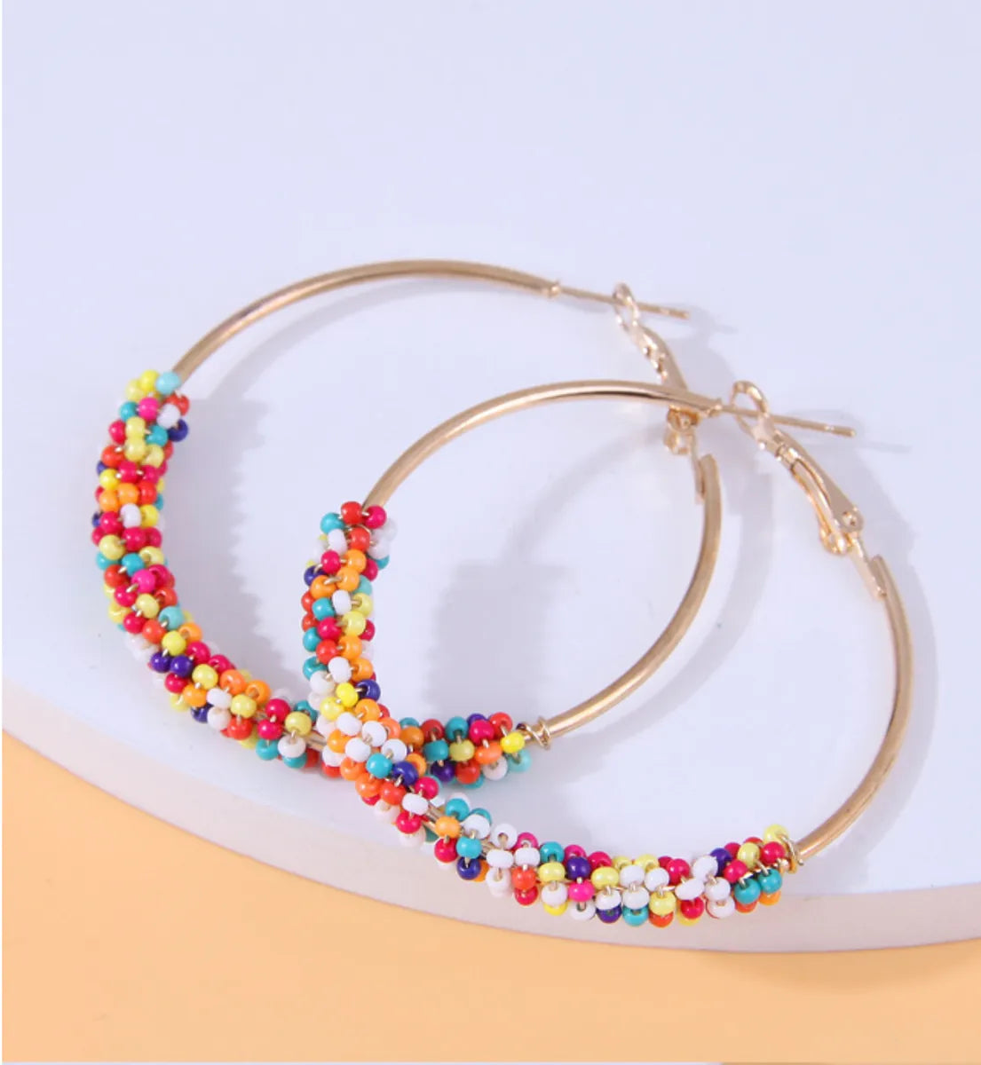 Exaggerated Ethnic Style Streetwear Circle Alloy Seed Bead Women's Hoop Earrings