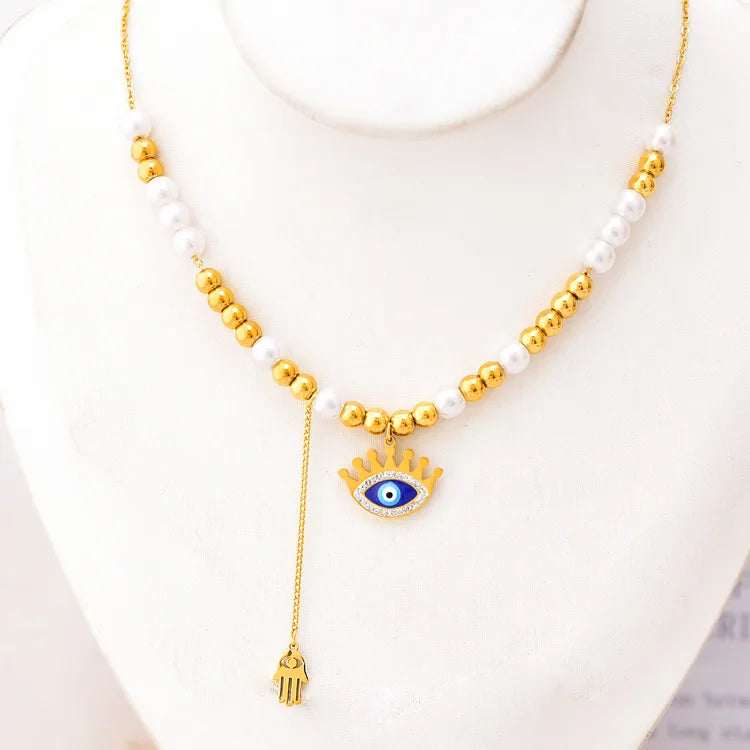 304 Stainless Steel 18K Gold Plated Exaggerated Plating Inlay Eye Artificial Pearls Rhinestones Bracelets Earrings Necklace