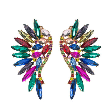 Exaggerated Fan-shaped Bohemian Wings Colorful Rhinestone Earrings