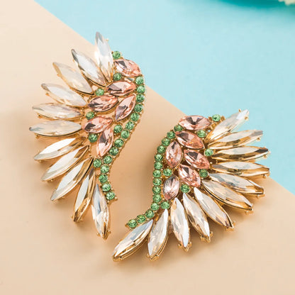 Exaggerated Fan-shaped Bohemian Wings Colorful Rhinestone Earrings