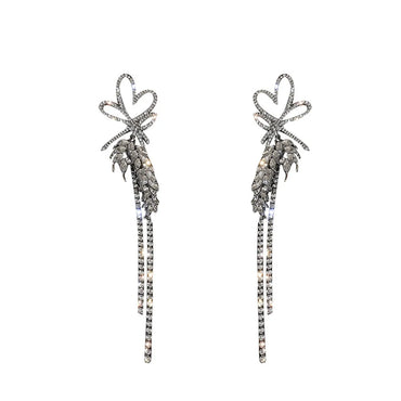 Exaggerated Fashion Tassel Heart Shape Alloy Tassel Diamond Rhinestones Women's Earrings