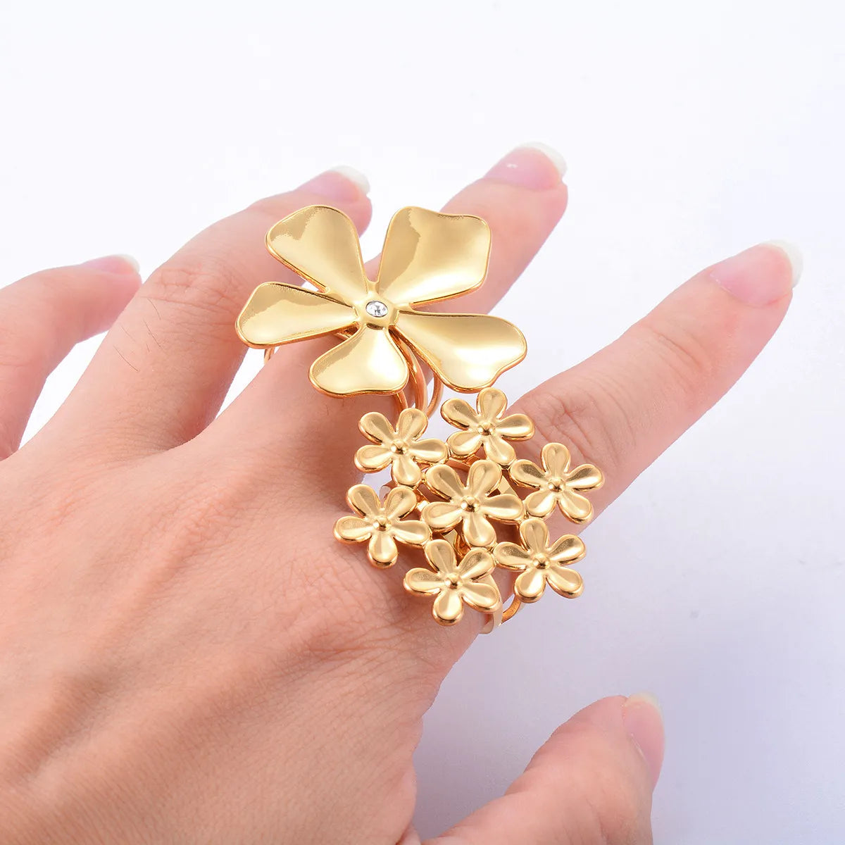 Exaggerated Flower Stainless Steel Plating Open Rings