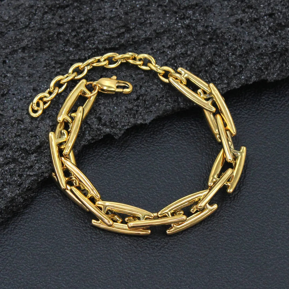 Wholesale Jewelry Exaggerated French Style Commute Solid Color 304 Stainless Steel 18K Gold Plated Plating Bracelets Necklace