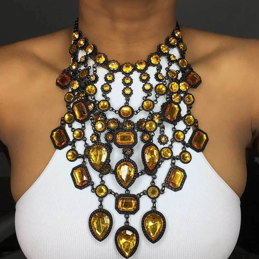 Exaggerated Geometric Alloy Inlay Artificial Crystal Women's Necklace