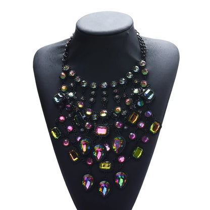 Exaggerated Geometric Alloy Inlay Artificial Crystal Women's Necklace