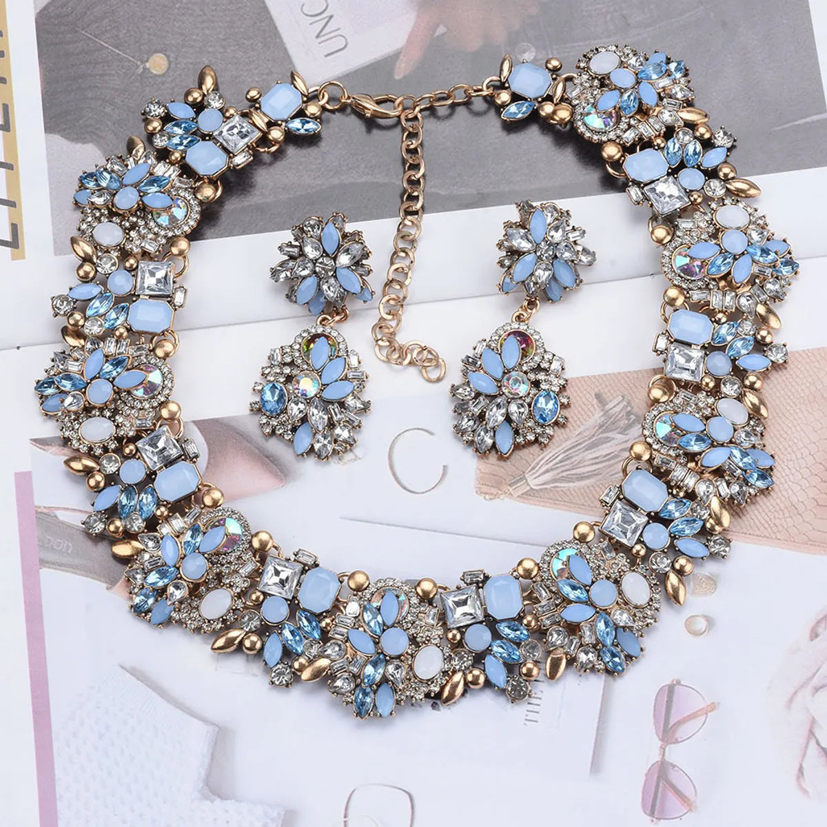 Exaggerated Geometric Artificial Crystal Rhinestones Alloy Wholesale Earrings Necklace