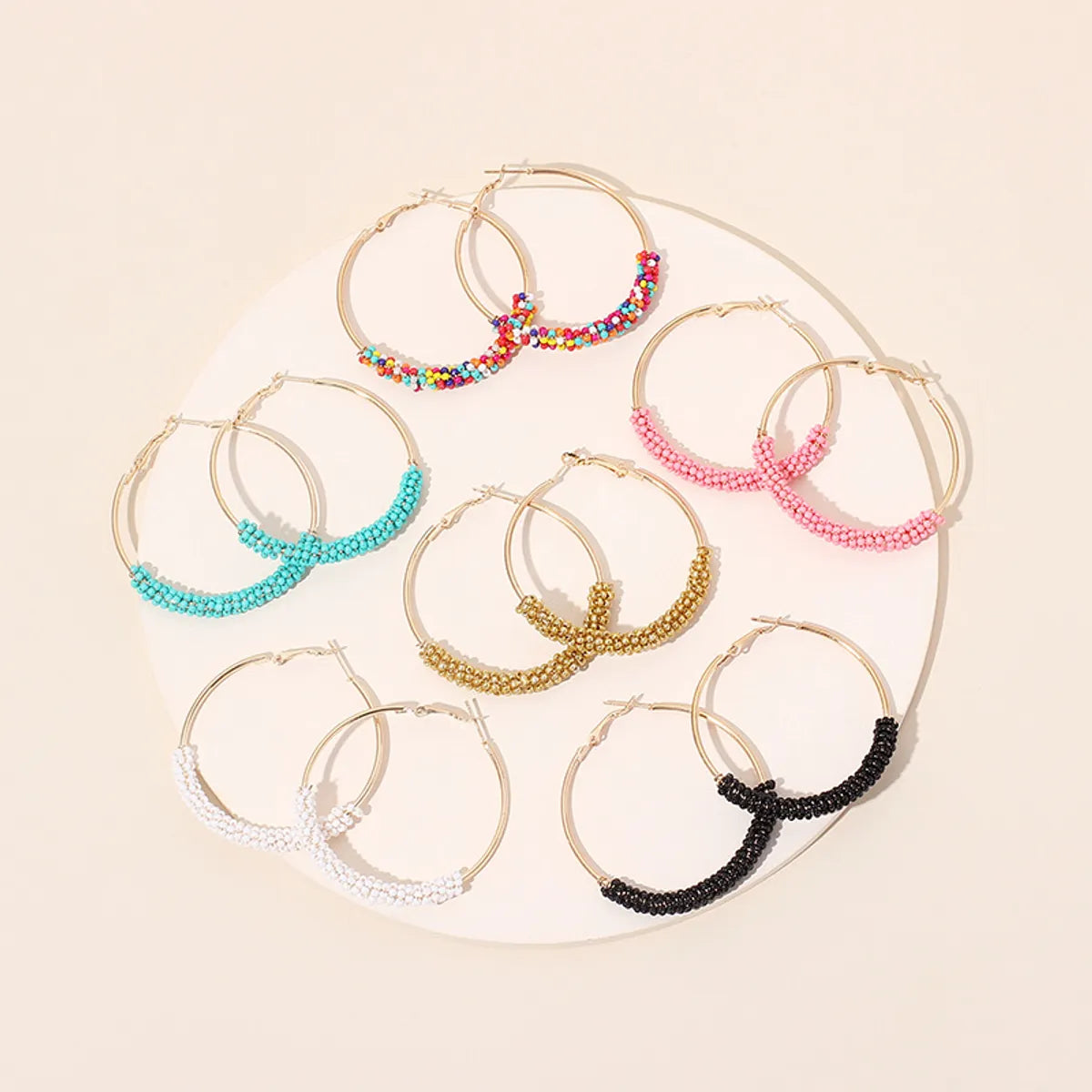 Ig Style Alloy Knitting Miyuki Beads Women's Hoop Earrings