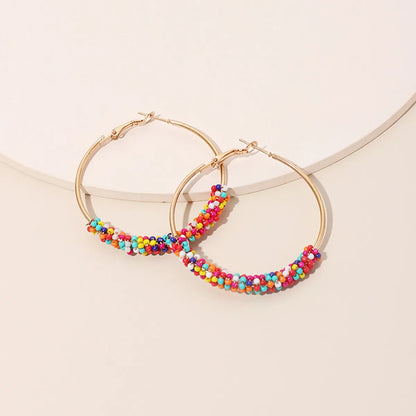 Ig Style Alloy Knitting Miyuki Beads Women's Hoop Earrings