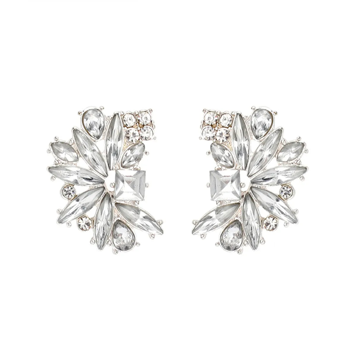 Exaggerated Geometric Fan-Shaped Transparent Rhinestone Earrings