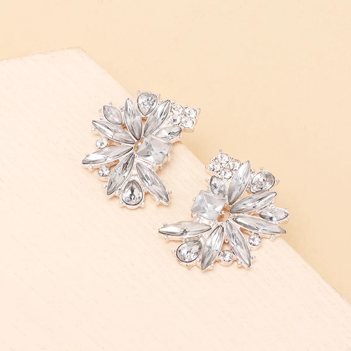 Exaggerated Geometric Fan-Shaped Transparent Rhinestone Earrings