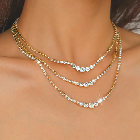 Exaggerated Geometric Rhinestone Plating Women's Layered Necklaces