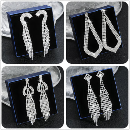 1 Pair Exaggerated Geometric Tassel Rhinestone Drop Earrings