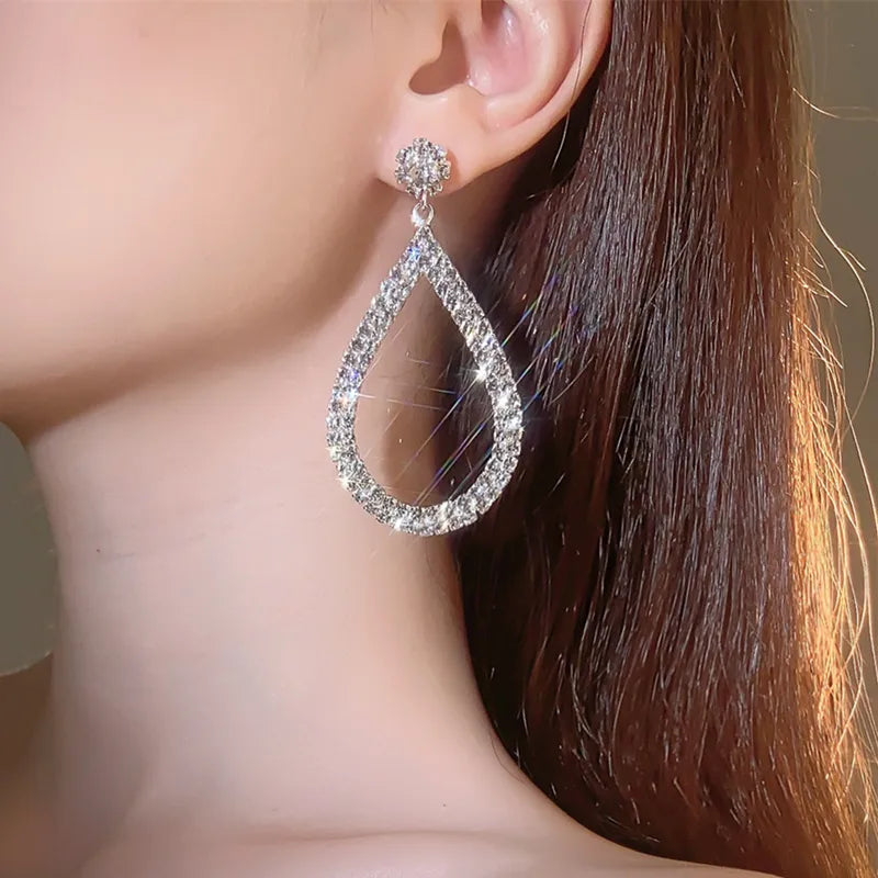 1 Pair Exaggerated Geometric Rhinestone Ear Studs