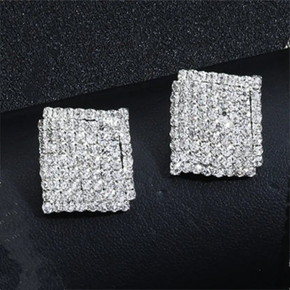 1 Pair Exaggerated Geometric Rhinestone Ear Studs