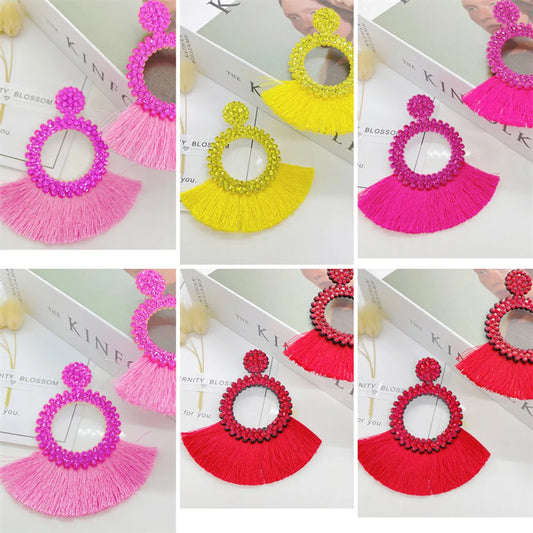 Exaggerated Geometric Seed Bead Tassel Women's Drop Earrings