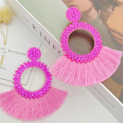 Exaggerated Geometric Seed Bead Tassel Women's Drop Earrings