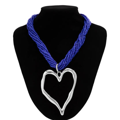 Exaggerated Heart Shape Alloy Beaded Women'S Pendant Necklace