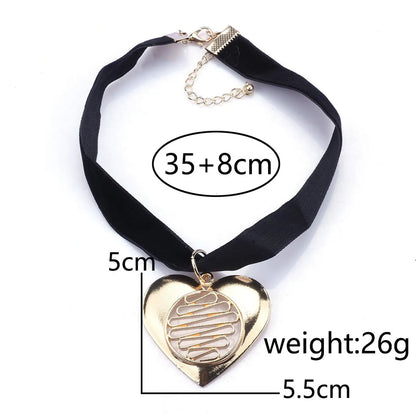 Exaggerated Heart Shape Alloy Cloth Patchwork Women's Pendant Necklace