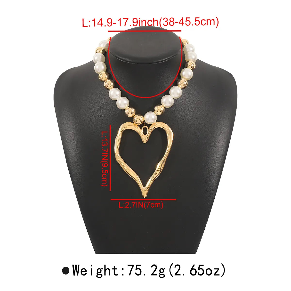 Exaggerated Heart Shape Imitation Pearl Alloy Wholesale Pendant Necklace