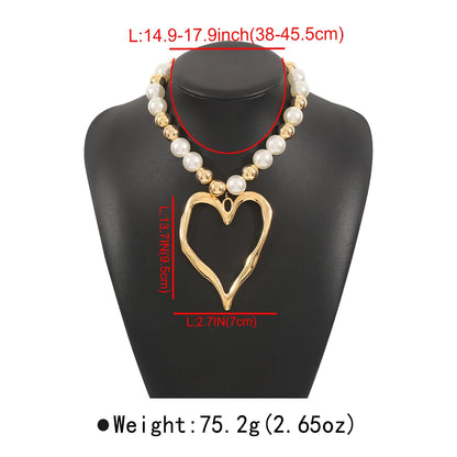 Exaggerated Heart Shape Imitation Pearl Alloy Wholesale Pendant Necklace