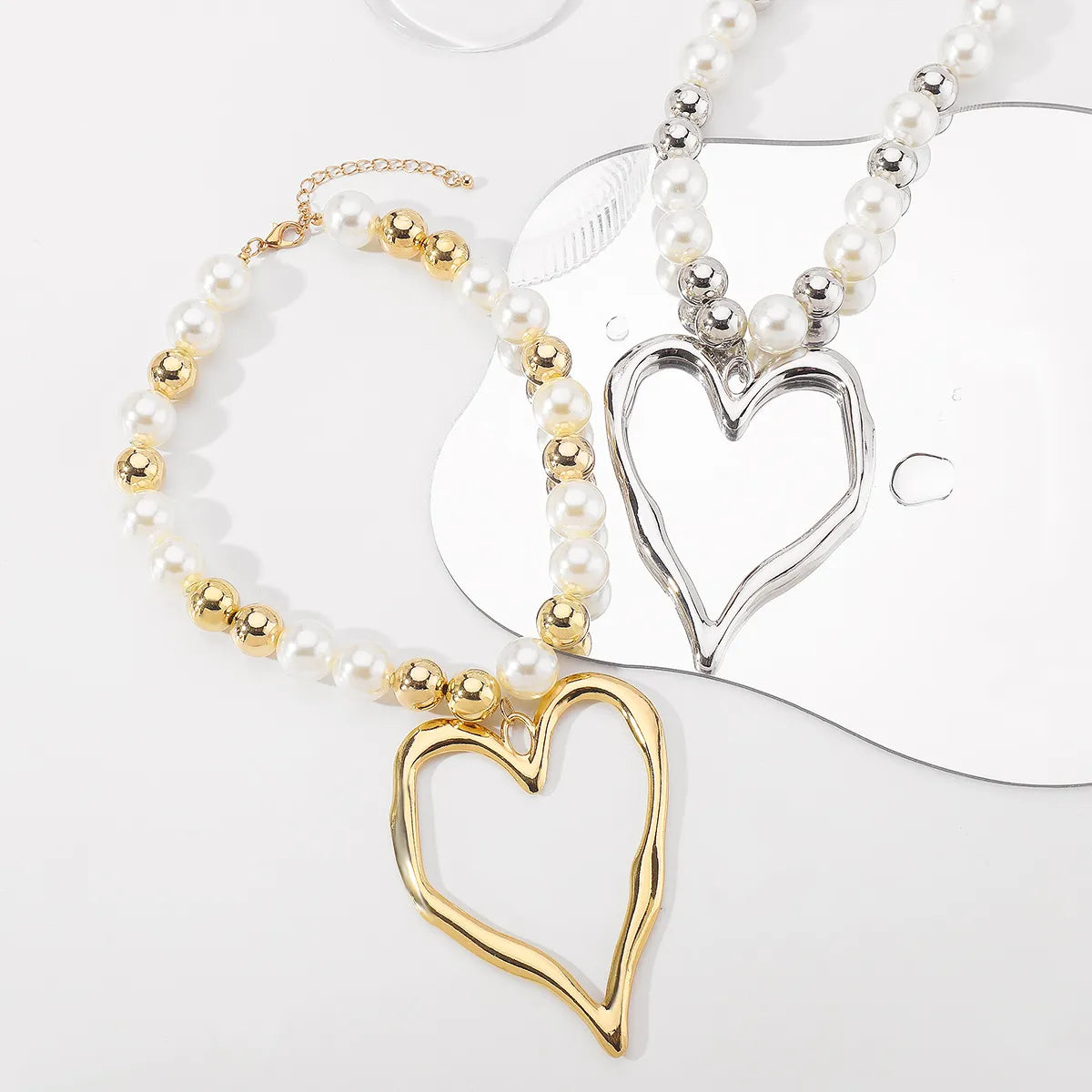 Exaggerated Heart Shape Imitation Pearl Alloy Wholesale Pendant Necklace