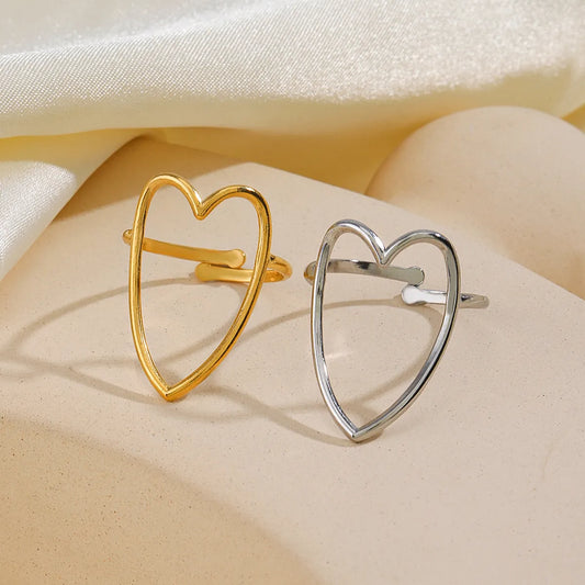 Exaggerated Heart Shape Stainless Steel Plating 18k Gold Plated Open Rings