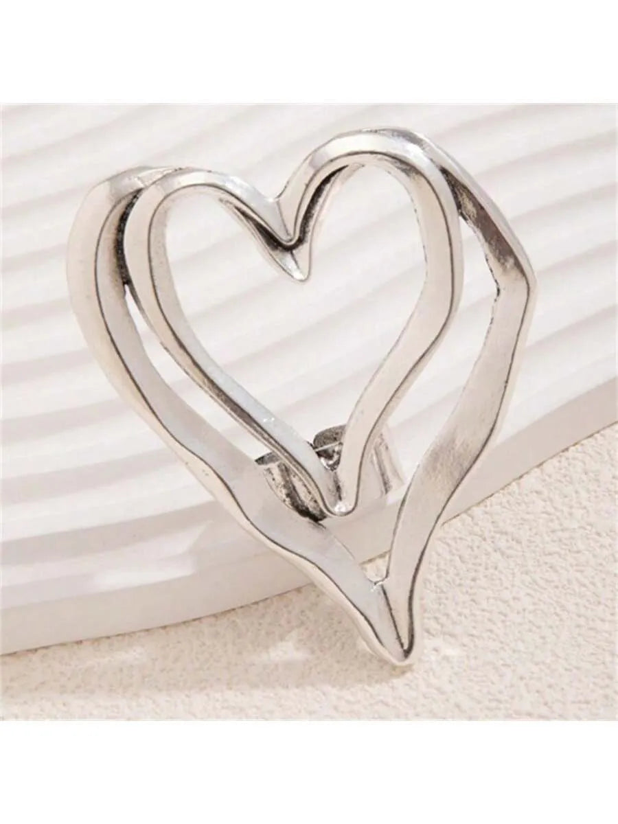 Exaggerated Heart Shape Stainless Steel Plating Open Rings